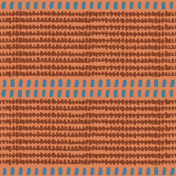 Geometric abstract dots lines ikat seamless pattern. Minimal modern background, neutral terracotta sophisticated home, rustic bohemian earth tone