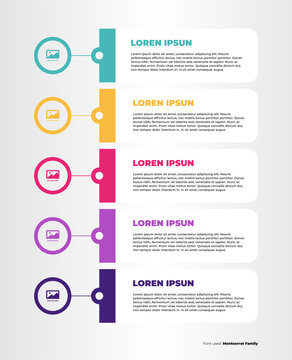 Modern business infographic template with five steps and colorful geometric puzzle connector elements for process presentation