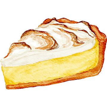 Handdrawn Lemon Meringue Pie Cake Realistic Watercolor Illustration | Bakery Cafe Food Snack Dessert Menu Element Clipart PNG