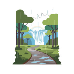 Fototapeta premium A scenic illustration of a waterfall flowing through a lush green forest