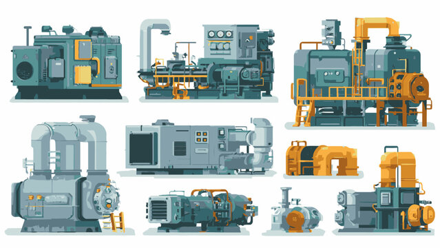 Industrial animation of various machines and engines in operation