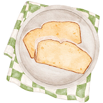 Handdrawn Lemon Glazed Pound Cake with Napkin Realistic Watercolor Illustration | Bakery Cafe Food Snack Dessert Menu Element Clipart PNG