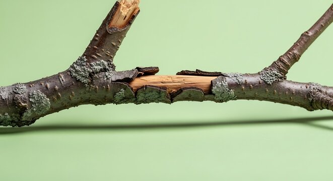 Close-up of damaged tree branch.