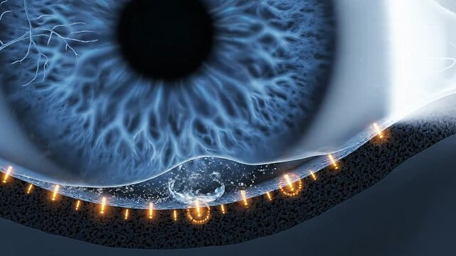 Abstract Visualization of Retinal Detachment in Human Eye with Neural Connections and Illuminated Elements for Medical and Healthcare Technology Concept