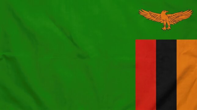 The flag of Zambia, featuring a green field with an eagle and a vertical tricolor of red, black, and orange