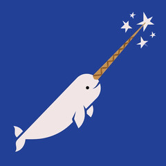 White narwhal with a golden horn. © black
