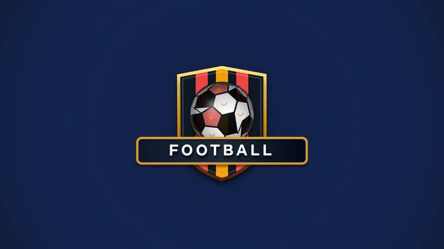 Premium flat design animated soccer club logo badge featuring a spinning gold football, elegant shield framework, stars, and United FC ribbon banner. Perfect for sports branding.