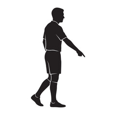 Soccer referee pointing to corner flag on field with arm extended in vector illustration © Mdimrajul