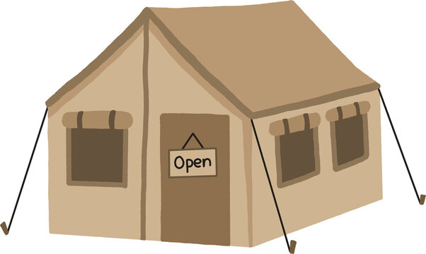 Camping tent with open sign, isolated on transparent background