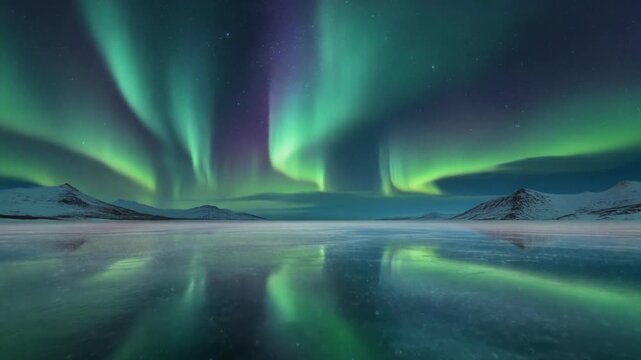 Aurora Borealis and Rainbow Over a River at Night Under a Starry Sky