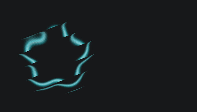 Abstract neon blue glitch frame with grainy texture on black background