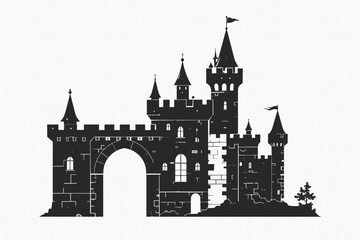 Castle Silhouette In Black And White On Transparent Background © Anik