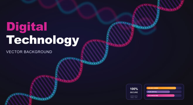 Digital technology healthcare background abstract futuristic neon dna helix strand matrix particles medical science report presentation layout template