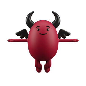 Cute Red Devil Egg Character with Wings and Horns