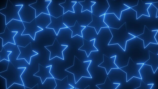 Glowing blue neon star pattern background, abstract pulsing light animation for motion stars