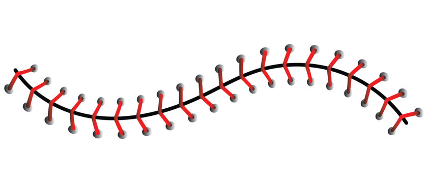 Baseball stitching red and black lace vector. Baseball stitches sign symbol on white background. Vector illustration.