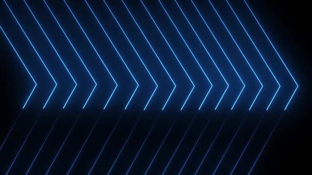 Neon blue glowing arrow lines moving forward, abstract digital direction background, arrows