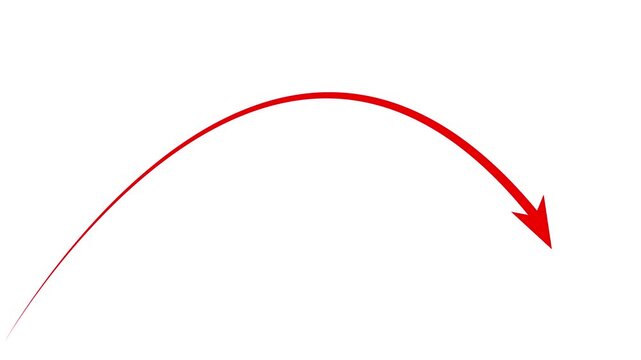 Red curved arrow animation pointing downward, minimalist motion for business presentations and data visualization