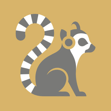 Ringtailed Lemur Wearing Headphones Sitting.