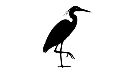Obraz premium Elegant Heron Silhouette Vector Illustration Standing Gracefully on One Leg Minimalist Black and White Wildlife Design Asset