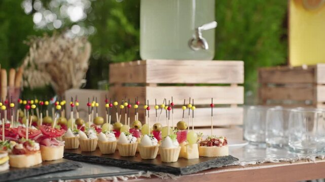 Assorted Gourmet Appetizers Displayed On Buffet Table, Catering Service, Event Reception, Hospitality Industry And Guest Experience Concept