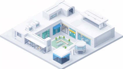 Obraz premium Modern Medical Facility Interior with Patient Rooms and Reception Area Layout