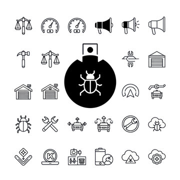 Bug Icon Set: Software, Car, System, Repair, Cloud, Warning, Technology Icons