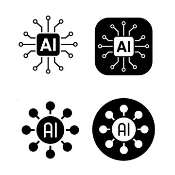 AI graphic buttons and icons designed in vector with clear isolated background, tech icons showing artificial intelligence 