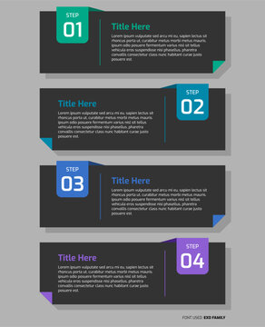 Modern business infographic timeline template with four steps and geometric dark paper fold tabs for corporate presentation