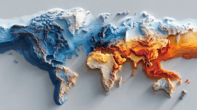 Global sustainable finance heatmap concept featuring a detailed world map displaying geographical information