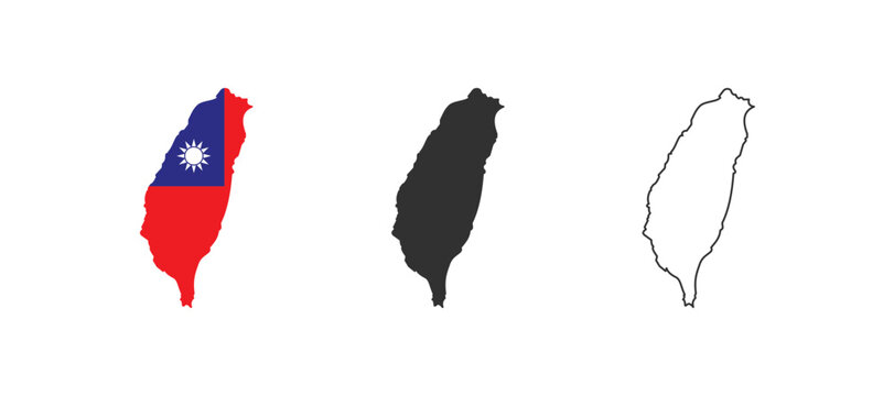 Taiwan map border. Taipei cartography. Asia region. Editable stroke.