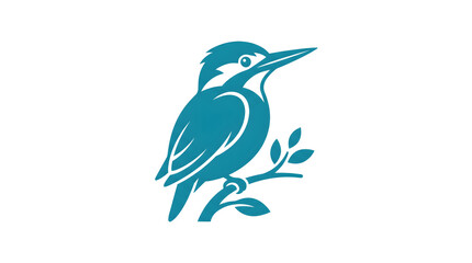 Naklejka premium Teal kingfisher bird icon, minimalist wildlife logo, blue avian symbol, decorative bird silhouette