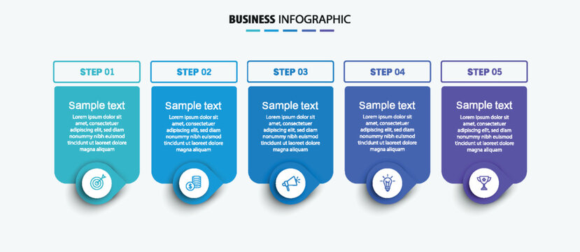 Business infographics number options template with 5 steps. Can be used for workflow layout, diagram, banner, web design