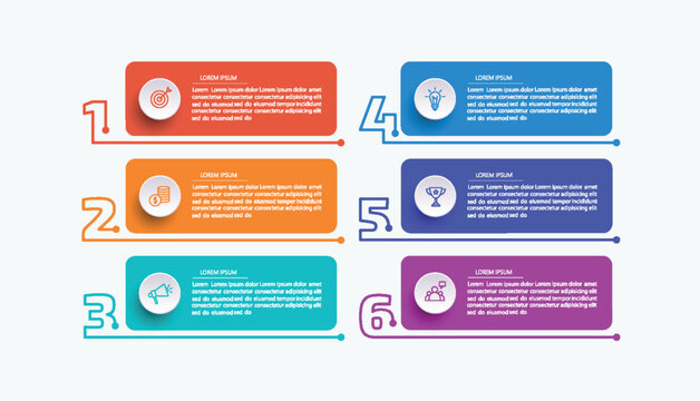 Business vector infographic design template with icons and 6 options or steps. Can be used for process diagram, presentations, workflow layout, banner, flow chart, info graph