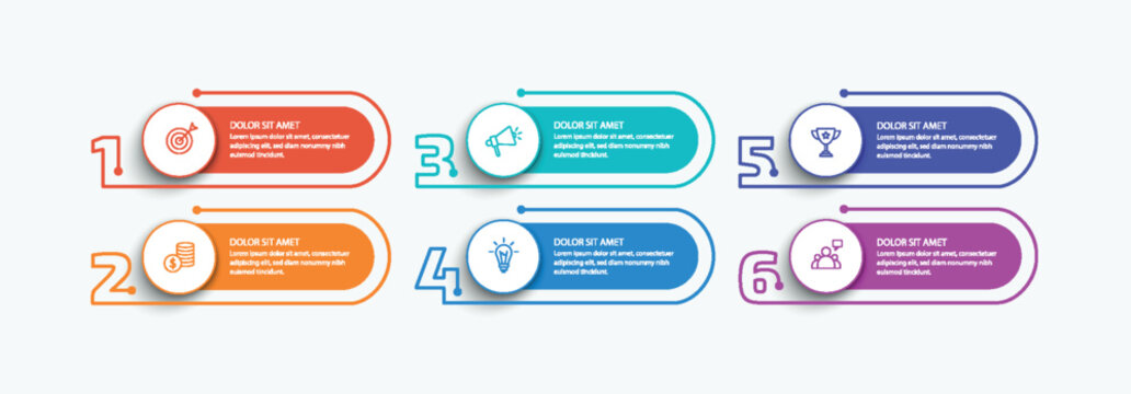 Business vector infographic design template with icons and 6 options or steps. Can be used for process diagram, presentations, workflow layout, flow chart, info graph