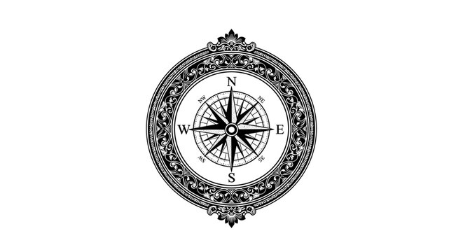 Vintage Ornate Compass Navigation Tool.