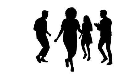 Obraz premium Four silhouettes dancing together in a group isolated on transparent background, Vector