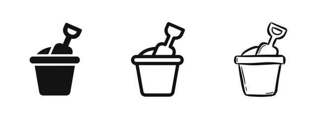 Sand bucket and shovel icon set for beach and summer themes © drawing lines