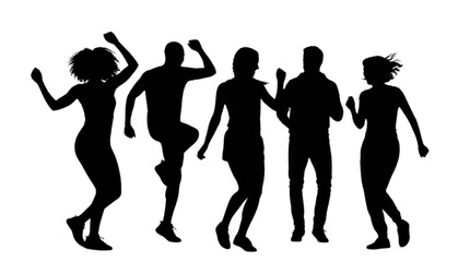 Fototapeta premium Five people dancing together joyfully isolated on transparent background, Vector