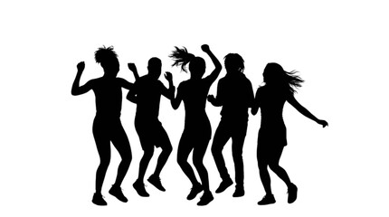 Fototapeta premium Silhouette group of people dancing together cheerfully isolated on transparent background, Vector