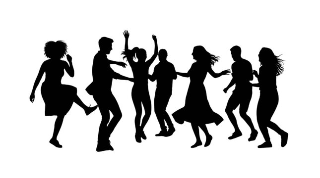 Silhouette group of people dancing together isolated on transparent background, Vector
