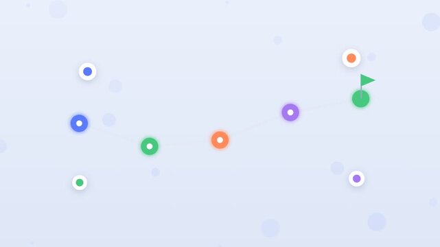 Animated flat design gamified map with colorful markers and flag