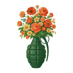 Obraz premium PNG Vibrant flowers in grenade vase