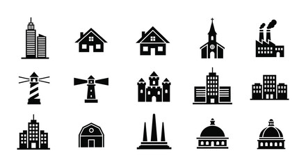 Building Icons Collection Flat Silhouette Style On White Background © Urmi512