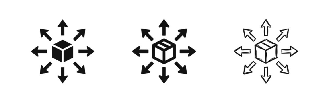 Global Shipping Icons Set Package Delivery and Logistics Symbols with Arrows