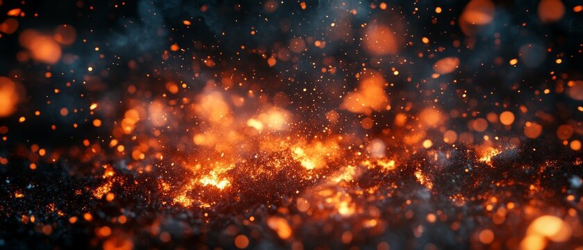Glowing embers and sparks rise from a dark, burning ground as a dramatic background for themes of destruction, heat, and energy.