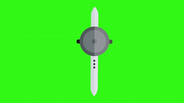 Silver wristwatch with a grey circular face and white band on a green background, featuring a simple flat design. Suitable for watch advertisements or fashion articles.