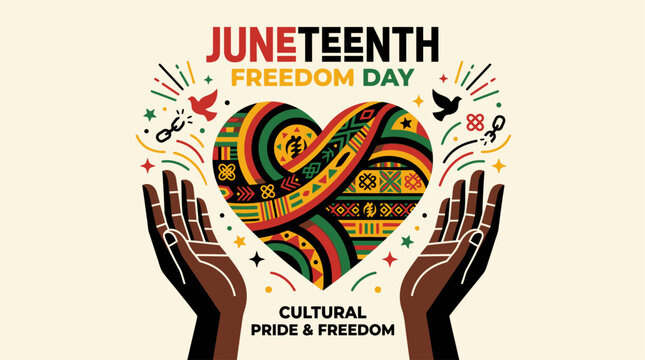 Heart Shaped Pattern With Traditional African Inspired Motifs Held By Two Hands Representing Cultural Liberty And Historical Celebration
