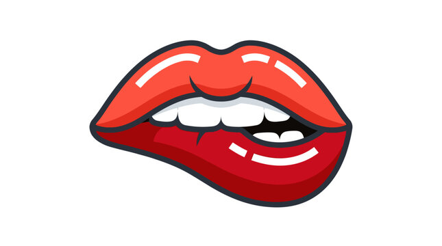 Vector illustration of sensual red lips biting down playfully as a stylized flat design icon for modern communication and creative graphic projects