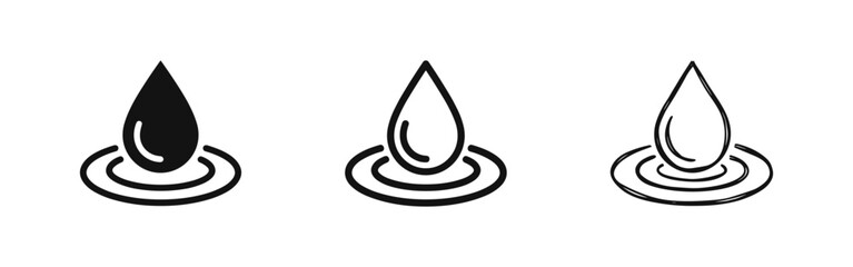 Fototapeta premium Water Drop and Ripple Icons in Solid, Line, and Hand-Drawn Styles